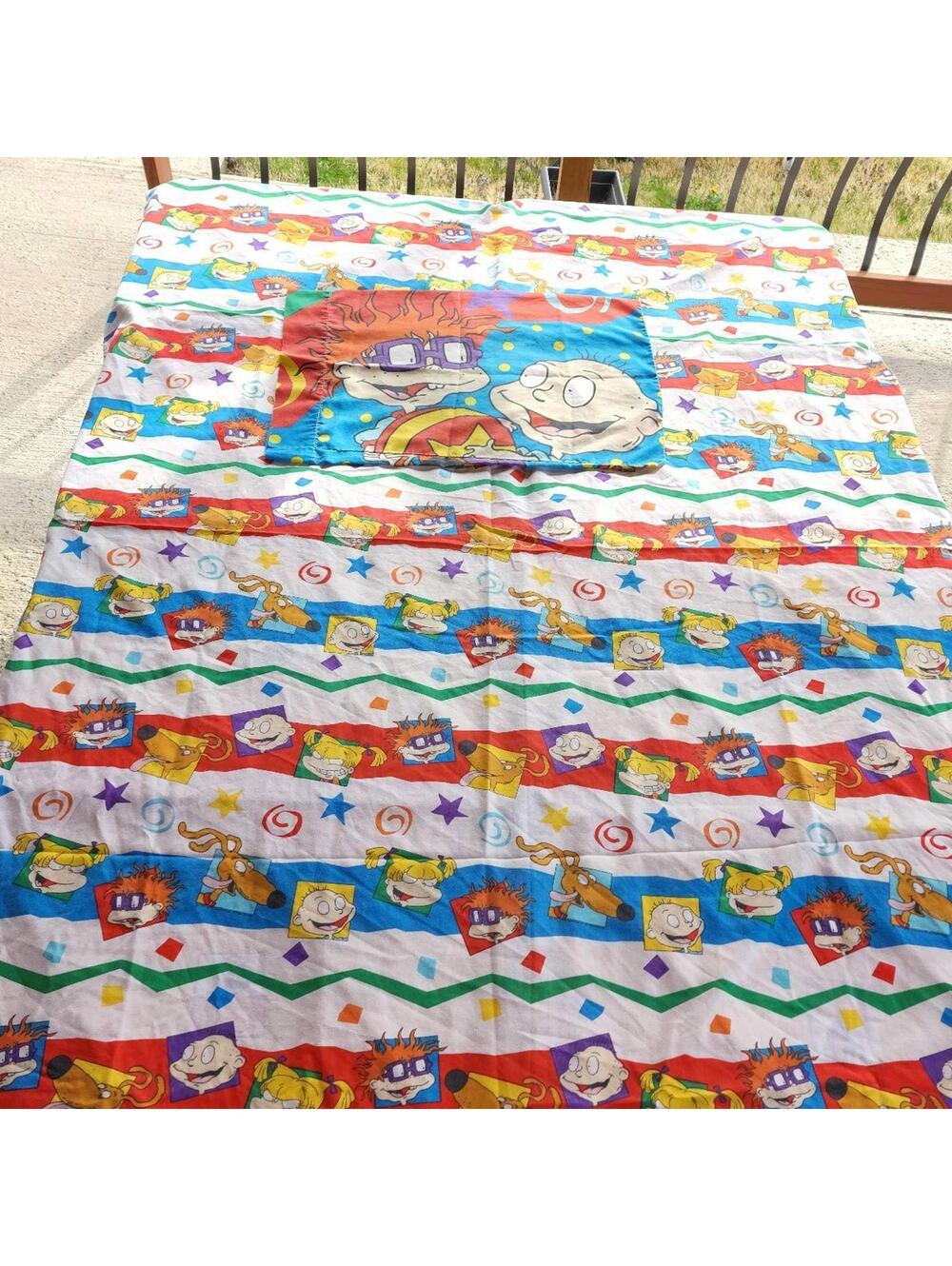 1990s Vintage Rugrats Nickelodeon Flat Sheet & Pillow Case Bedding - Picture 4 of 7